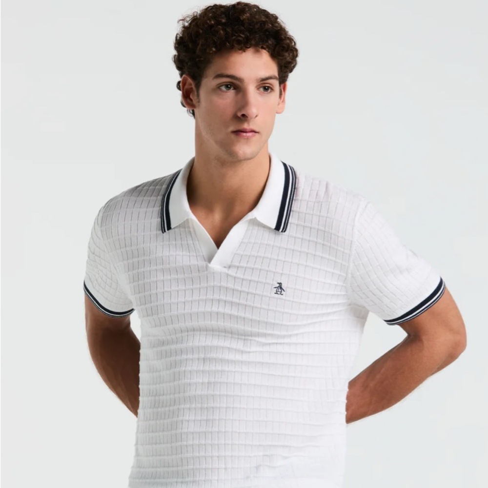 Original Penguin White Polo with Dark Blue Trim